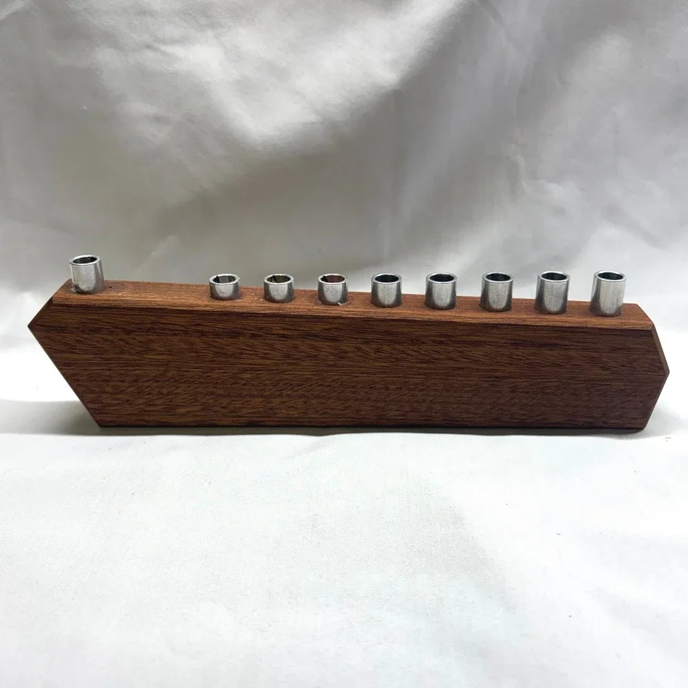 Unbranded Menorah Unisex OS Brown Good MCM Wood Metal Hanukkah Judaica